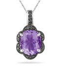 Amethyst and Black Diamond Royal Pendant in .925 Sterling Silver