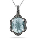 Aquamarine and Black Diamond Royal Pendant in .925 Sterling Silver