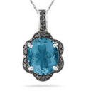 Blue Topaz and Black Diamond Royal Pendnat in .925 Sterling Silver