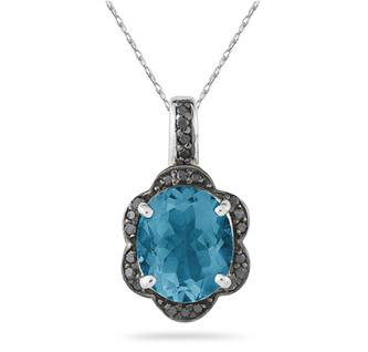 Blue Topaz and Black Diamond Royal Pendnat in .925 Sterling Silver