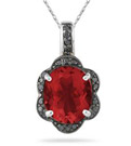 Garnet and Black Diamond Royal Pendant in .925 Sterling Silver