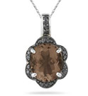 Smoky Quartz and Black Diamond Royal Pendant in .925 Sterling Silver