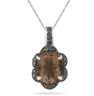 Smoky Quartz and Black Diamond Royal Pendant in 925 Sterling Silver