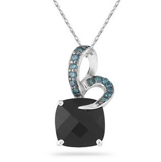 Onyx and Blue Diamond Pendant in .925 Sterling Silver