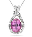 Pink Topaz and Diamond Teardrop Pendant in .925 Sterling Silver