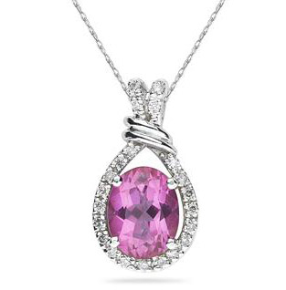 Pink Topaz and Diamond Teardrop Pendant in .925 Sterling Silver
