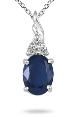 1.70 Carat Sapphire and Diamond Pendant in .925 Sterling Silver