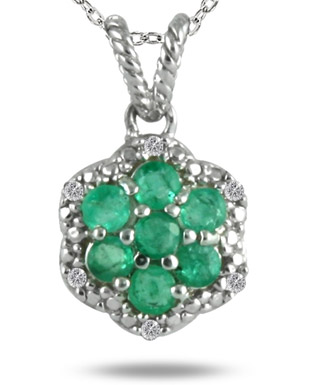 Emerald and Diamond Pendant in .925 Sterling Silver