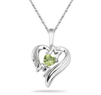 Peridot and Diamond Heart MOM Pendant in .925 Sterling Silver