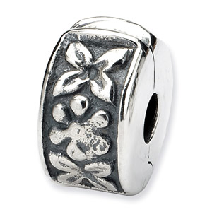 .925 Sterling Silver Hinged Floral Clip Bead