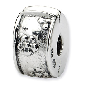 .925 Sterling Silver Floral Hinged Clip Bead