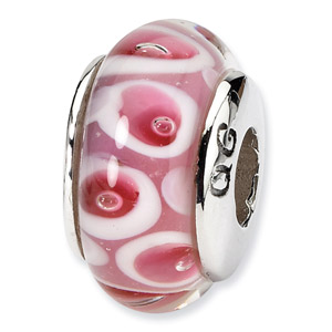 Pink and Red Murano Glass and .925 Sterling Silver Bead