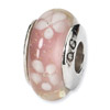 Sterling Silver Pink & White Floral Hand-blown Glass Bead