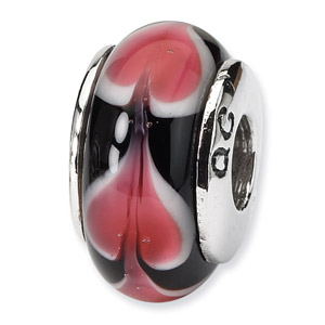 Red Heart Hand Blown Glass and .925 Sterling Silver Bead