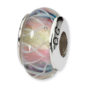 Multi-Colored Hand Blown Glass and .925 Sterling Silver Bead