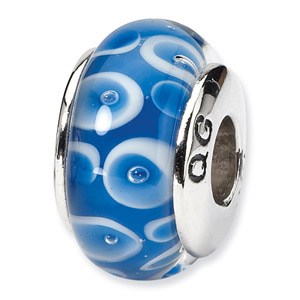 Sterling Silver Blue & White Hand-blown Glass Bead