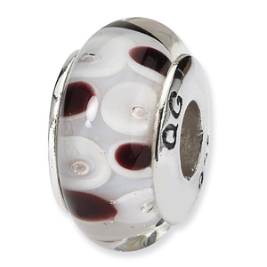 Black and White Polka Dot Hand blown Glass and .925 Sterling Silver Bead
