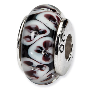 Sterling Silver Black Floral Hand-blown Glass Bead