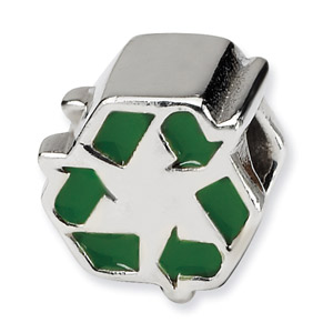.925 Sterling Silver Enameled Recycle Symbol Bead