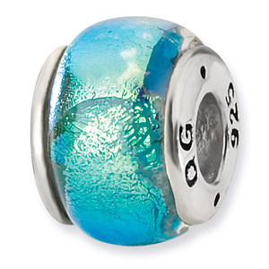 Sterling Silver Blue Dichroic Glass Bead