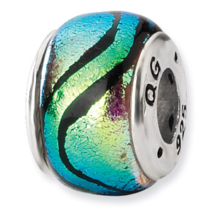 Green Dichroic Glass and .925 Sterling Silver Bead