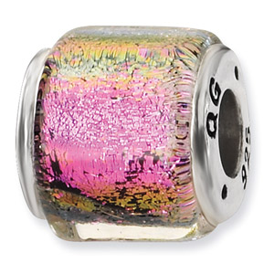 Purple, Pink and Green Dichroic Glass and .925 Sterling Silver Bead