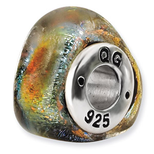 Sterling Silver Orange Dichroic Glass Triangle Bead