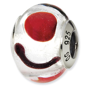 Sterling Silver White,  Red & Black Italian Murano Bead