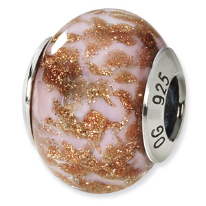 Sterling Silver Gold,  Brown & White Italian Murano Bead