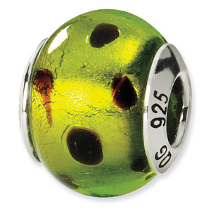 Sterling Silver Green & Black Italian Murano Bead