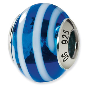 Blue and White Murano Glass and .925 Sterling Silver Bead