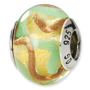 Sterling Silver Yellow, Gold & Green Italian Murano Bead