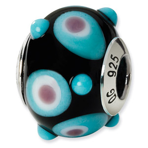 Black Polka Dot Murano Glass and .925 Sterling Silver Bead