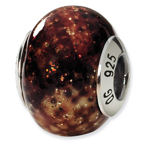 Sterling Silver Brown & Gold Italian Murano Bead