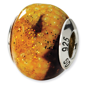 Sterling Silver Gold & Black Italian Murano Bead
