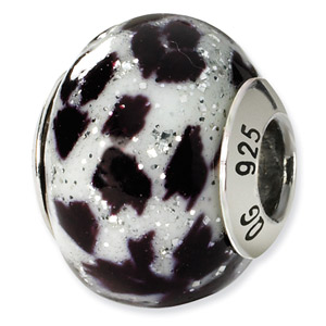 Cheetah Pattern Murano Glass and .925 Sterling Silver Bead