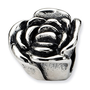 .925 Sterling Silver Rose Floral Bead