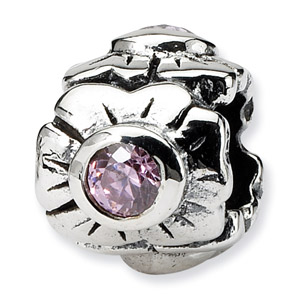 .925 Sterling Silver Posey Bead with  CZ Accent
