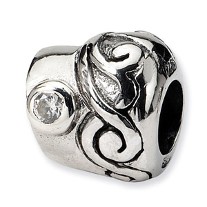 .925 Sterling Silver CZ Bead
