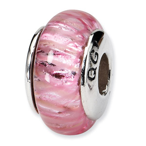 Metallic Pink Hand Blown Glass and .925 Sterling Silver Bead