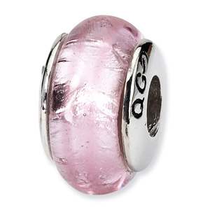 Sterling Silver Pink Hand-blown Glass Bead