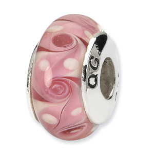 Pink Swirl Hand Blown Glass and .925 Sterling Silver Bead