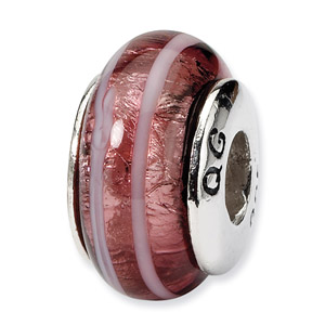 Sterling Silver Dark Pink Hand-blown Glass Bead