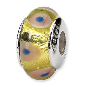 Gold and Pink Hand Blown Glass and .925 Sterling Silver Bead