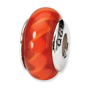 Sterling Silver Orange Hand-blown Glass Bead
