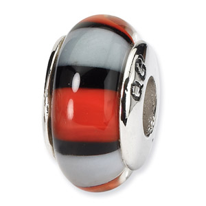 Sterling Silver Red & White Hand-blown Glass Bead