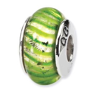 Sterling Silver Green Hand-blown Glass Bead