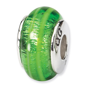 Sterling Silver Green Hand-blown Glass Bead