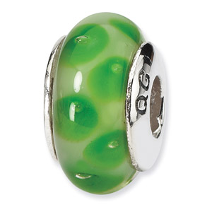 Sterling Silver Green Hand-blown Glass Bead