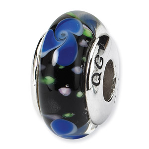 Sterling Silver Blue Hand-blown Glass Bead